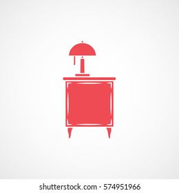 Furniture Nightstand With Lamp Red Flat Icon On White Background