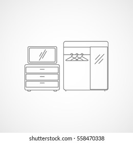 Furniture Nightstand With Mirror And Cupboard Line Icon On White Background