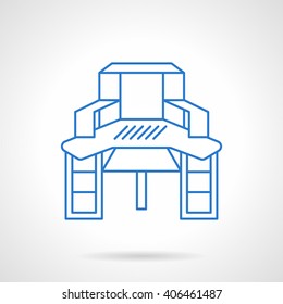 Furniture objects. Table with shelves for sewing and hobbies. Desk for home of workshop. Flat blue line style vector icon