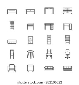 Furniture Office and Home Accessories Icons Line