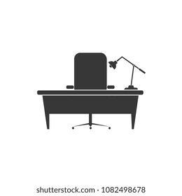 Furniture Office Table With Lamp And Chair Flat