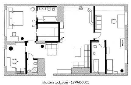 furniture is on architect plan of the flat