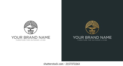 Furniture outdoor logo, patio logo line art, lamp furniture, simple decoration modern logo, pots and patio, plants, roof, chandelier, floral