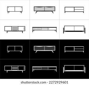 Furniture outline icon set. Cabinets. Furniture vector illustration isolated on black and white background