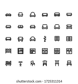 Furniture outline icon set pixel perfect