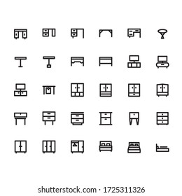 Furniture outline icon set pixel perfect