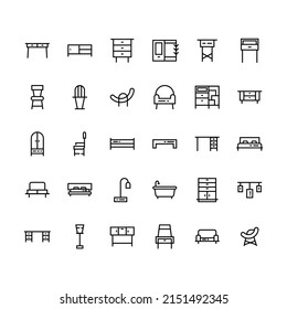 Conjunto de iconos de esquema de mobiliario. Esquema del mobiliario. Ilustración vectorial.