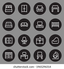 Furniture outline icons set. Set of home furniture, vector icon