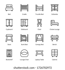 Furniture outline Icons - stroke, vector