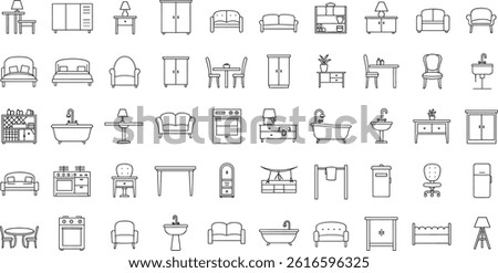 Furniture outline top view for plan. Set of isolated linear interior icons
