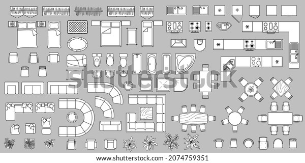 Furniture Outline Top View Set Isolated Stock Vector (Royalty Free ...