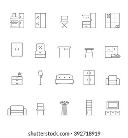 Furniture outline vector icon set. Modern minimalistic design.