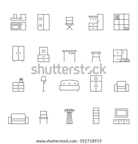 Furniture outline vector icon set. Modern minimalistic design.