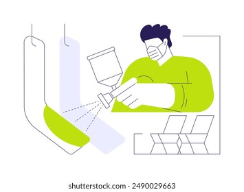 Furniture parts painting abstract concept vector illustration. Factory worker painting timber for furniture manufacturing, light sector, woodworking business industry abstract metaphor.