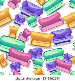Furniture pattern. Sofa and armchair. Flat cartoon sketch style illustration.