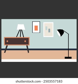 Furniture: , picture. Living room interior.Flat style vector illustration