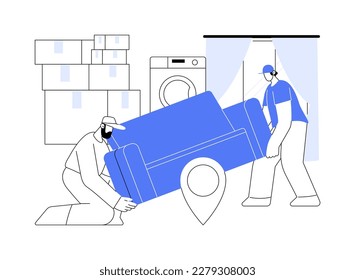 Furniture placing abstract concept vector illustration. Full service movers deals with sofa placing, delivery service, real estate business, packages transportation abstract metaphor.