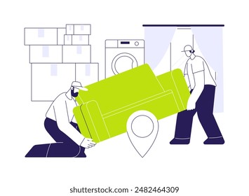 Muebles colocando concepto abstracto de Ilustración vectorial. Los mudanzas de servicio completo se ocupan de la colocación de sofás, servicio de entrega, negocios inmobiliarios, paquetes de transporte metáfora abstracta.