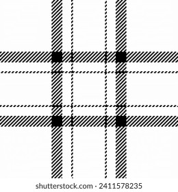 Furniture plaid tartan pattern, reel check textile vector. 20s seamless fabric texture background in white and black colors.