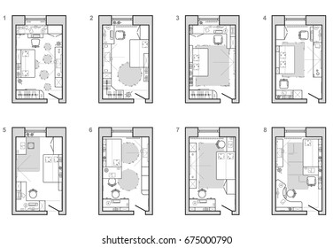Furniture plan of child's room. Floor plan symbol as architecture design elements. A set of icon in top view, isolated on white background.