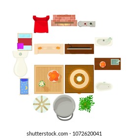 Furniture plan icons set. Cartoon illustration of 16 furniture plan vector icons for web