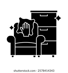 Furniture Polishing – Sofa and Cleaning Cloth Representing Shiny and Well-Maintained Furniture. Vector illustration.