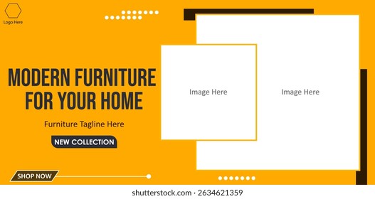 Furniture promotion web banner ads. Yellow vector abstract background of furniture. Editable background web poster.