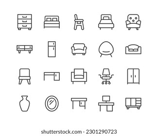 furniture related line icons. Vector linear object set. 24x24 Pixel Perfect with editable stroke