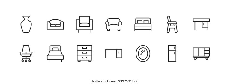 furniture related line icons. Vector linear object set. 24x24 Pixel Perfect with editable stroke