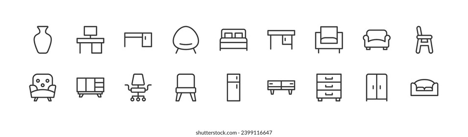 furniture related line icons. Vector linear object set. 24x24 Pixel Perfect with editable stroke