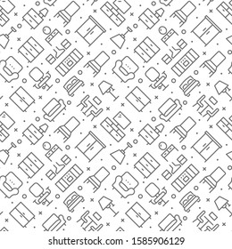 Furniture related seamless pattern with outline icons