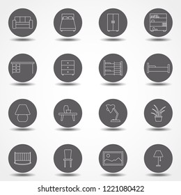 Furniture related vector icon set. Well-crafted sign in thin line style with editable stroke. Vector symbols isolated on a white background. Simple pictograms.