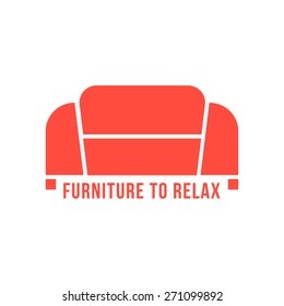 furniture to relax with red sofa. concept of living room, apartment, furniture production, store or shop, office furnishings, company mark. flat style modern branding design vector illustration