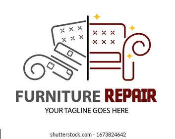 Furniture repair restorations logo concept. Repair Center workshop sign. Before and after concept.