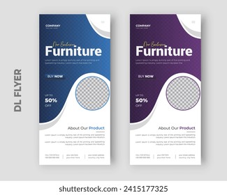 Furniture roll up banner and interior rack card or dl flyer design template