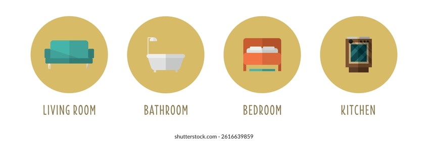 Furniture Room Object and Interior Item Vector Set