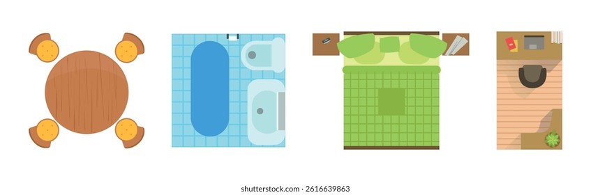Furniture Room Object and Interior Item Vector Set