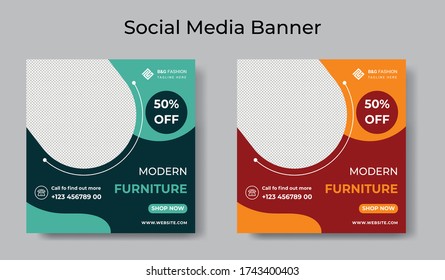 Furniture sale promotion social media banner template.Editable Post Template Social Media Banners for Digital Marketing.  Vector