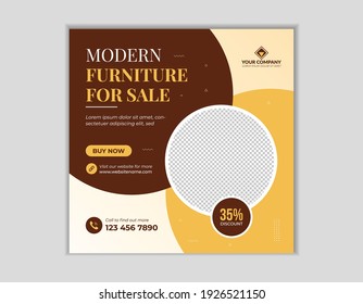 Furniture sale for social media post and web banner template, Editable social media post template, furniture sale promotion social media banner template