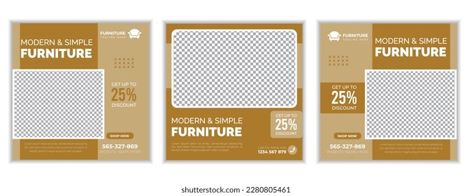 Furniture sale social media post banner template set