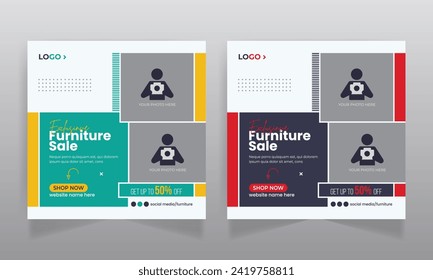 Furniture sale social media post design and square web banner template