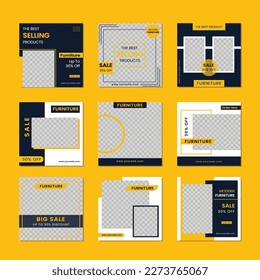 Furniture sale social media posts template. The template contains 9 social media posts design. Template has been designed with the architectural industry, interior design ,furniture and real estate.