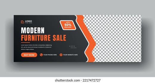 Furniture sale website banner template. social media cover banner layout. Horizontal website header or fashion, business, interior web header