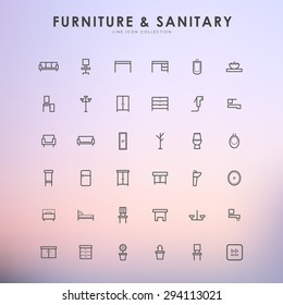 furniture and sanitary minimal line icons on gradient background