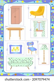 Furniture. Scissors and play. Cute vector illustration.
