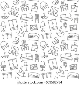 Furniture seamless pattern. Background, illustration, vector, endless texture,