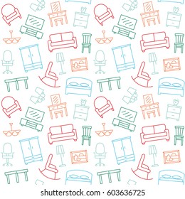 Furniture seamless pattern. Background, illustration, vector, endless texture,