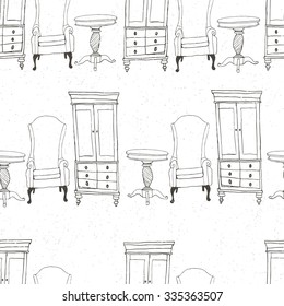 Furniture Seamless pattern. Hand drawn illustration made in Vector.