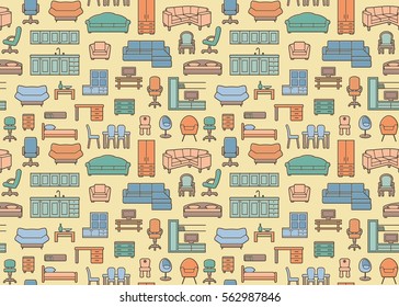 Furniture seamless pattern in retro style. Vector background