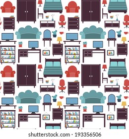 Furniture seamless pattern of wardrobe armchair closet isolated vector illustration